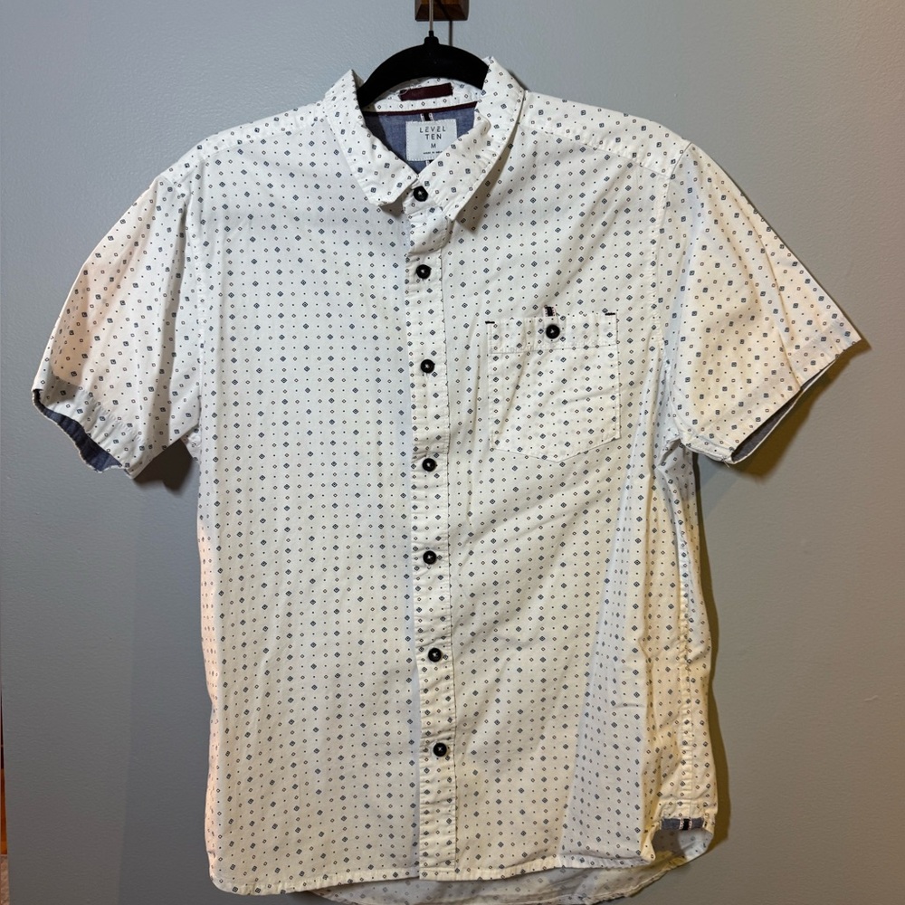 White and Blue- Red Patterned Casual Shirt